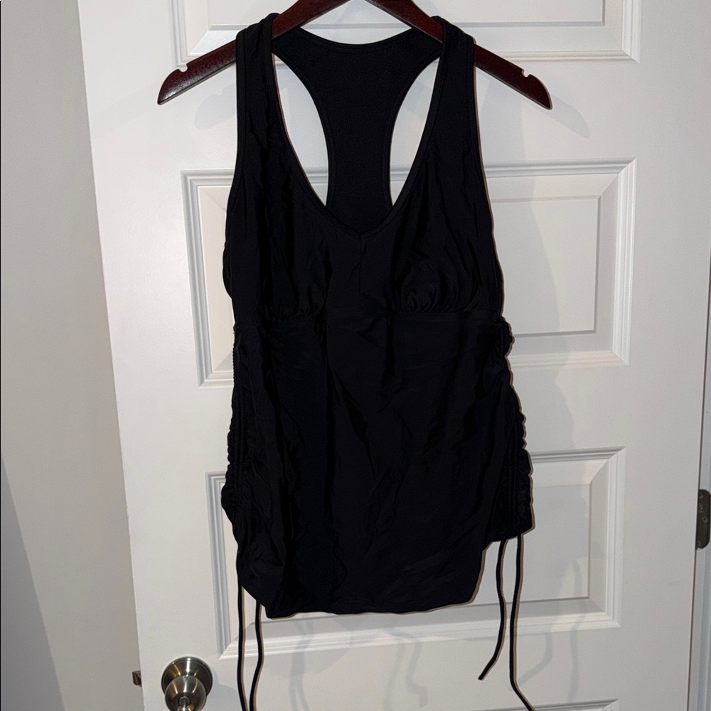 CATALINA Black Racerback Tankini Bathing Suit Top Adjustable Side Ties 12/14